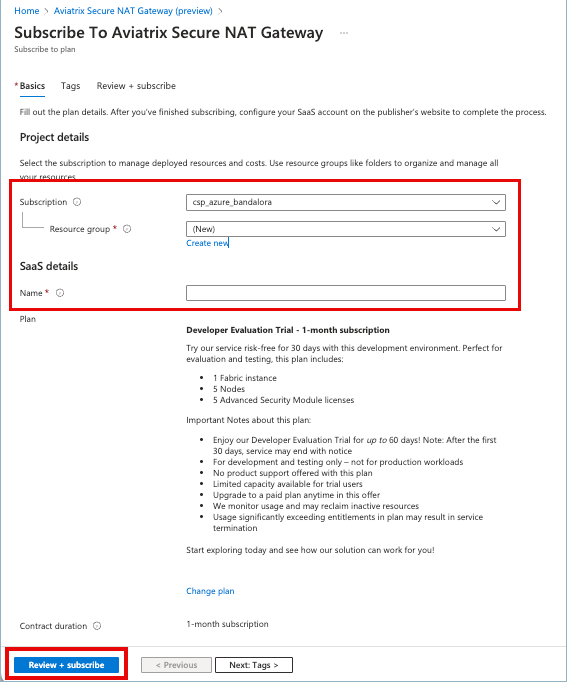 azure marketplace subscription details