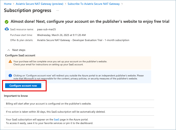 subscription progress page