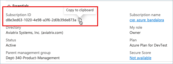 screenshot of subscriptions page in azure
