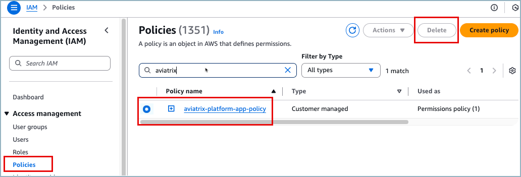 screenshot of aws roles page