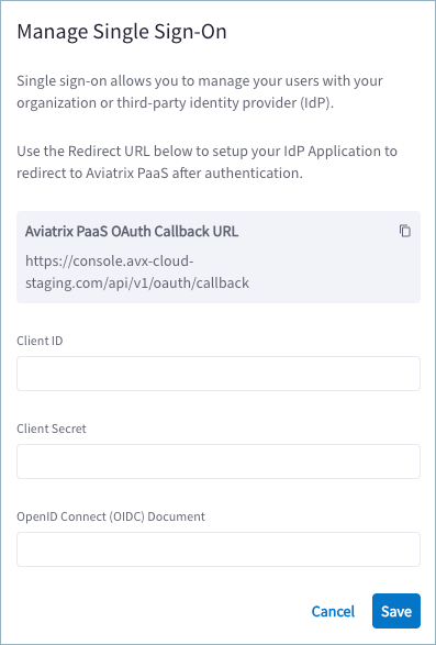 Manage single sign-on dialog in aviatrix