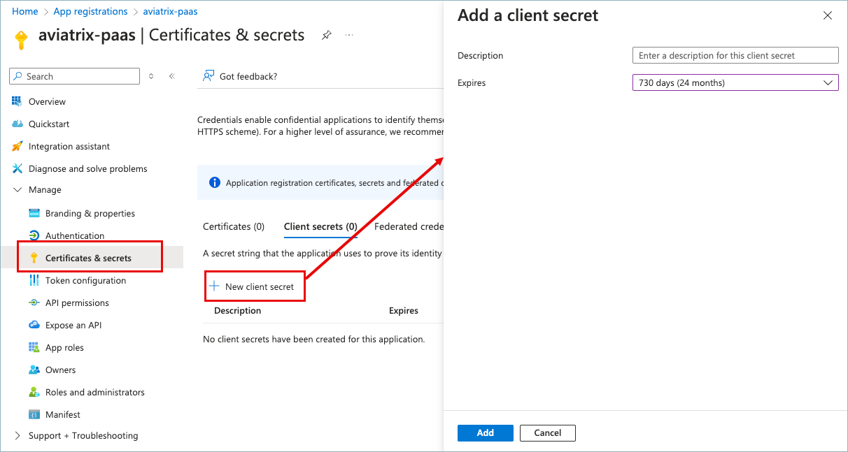 add client secret dialog