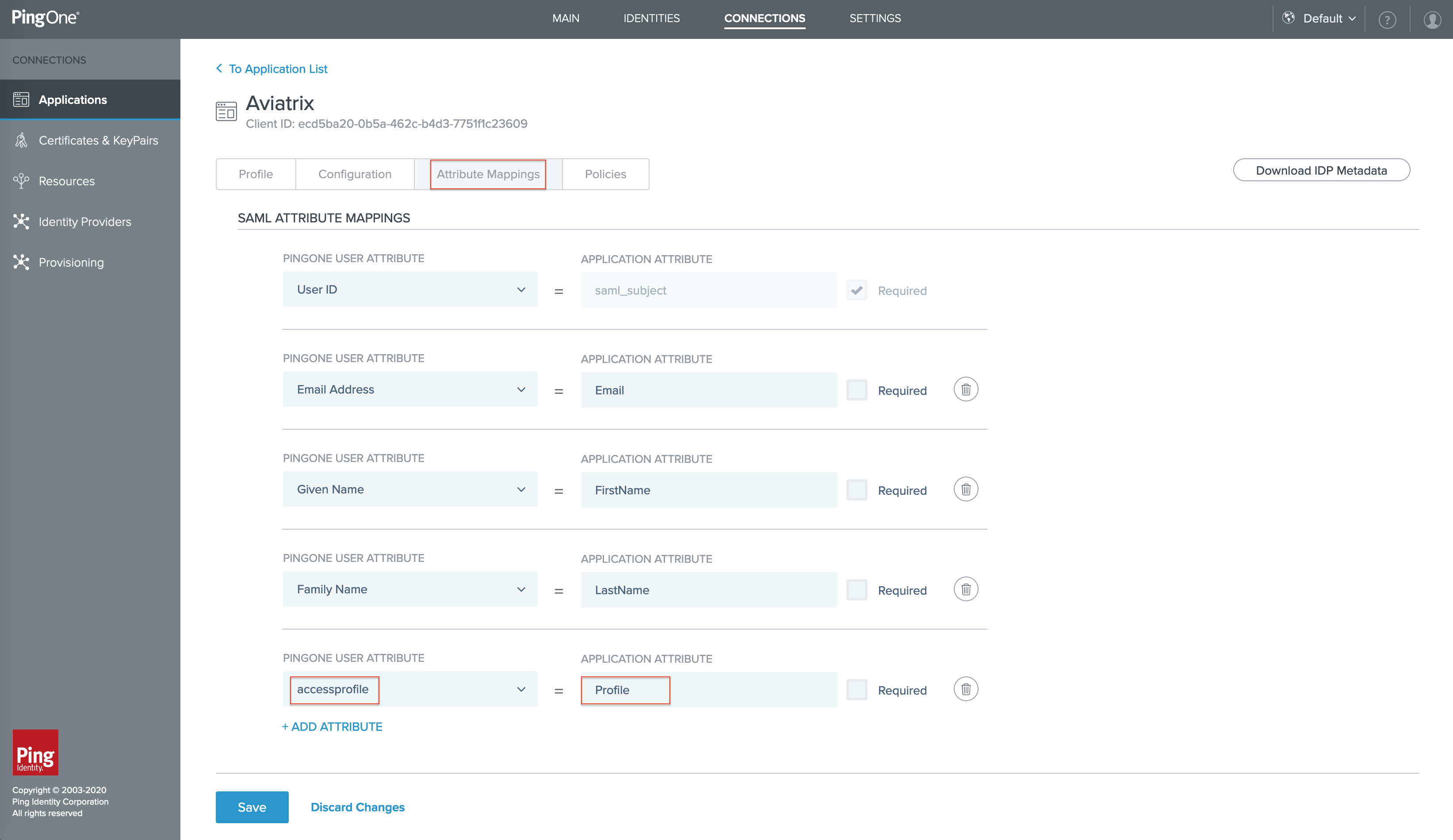 Setting up PingOne for Customers Web SAML App with Profile Attribute ...